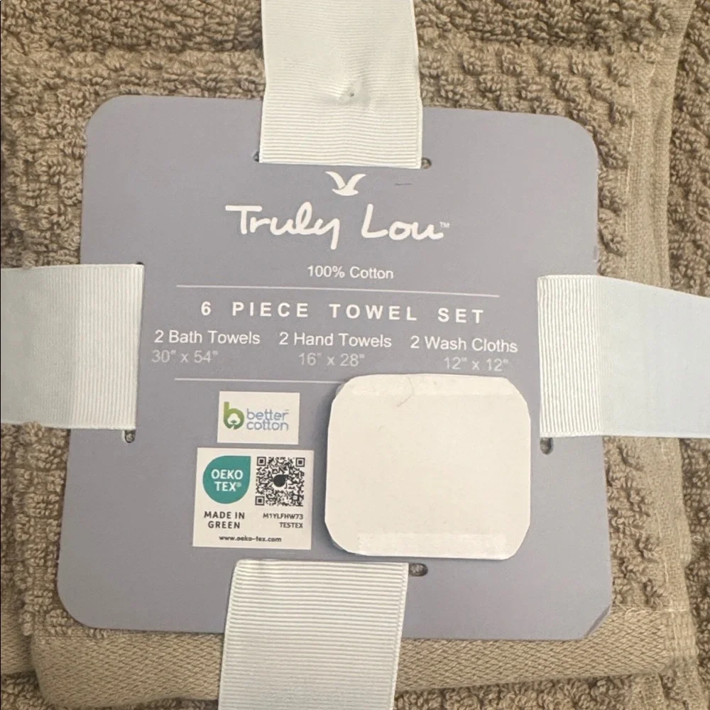 6pc TRULY LOU 100% Cotton Bath Towel Set - Casasesm22 - Tan Bundle
